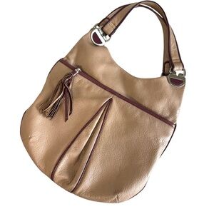 Cole Haan Pebbled Leather Hobo Shoulder Bag 13” X 12” Desert Rose Tassel